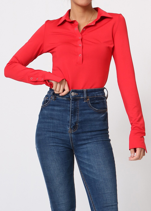 Women's 55 Claw Button Shirt Collar Bodysuit