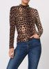 Women's Mid Neck Long Sleeve Top (Leopard)