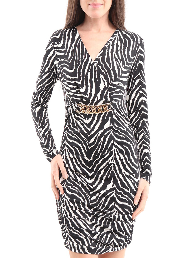 Women's V-Neck Chain Dress (Zebra)